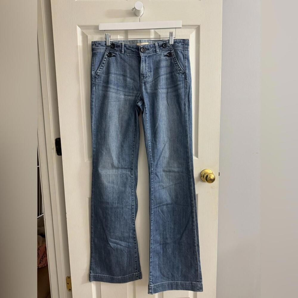 1162 GAP Blue Flare Wide Leg Jeans 8 (33x36) Mid Rise Boho Preppy Festival
